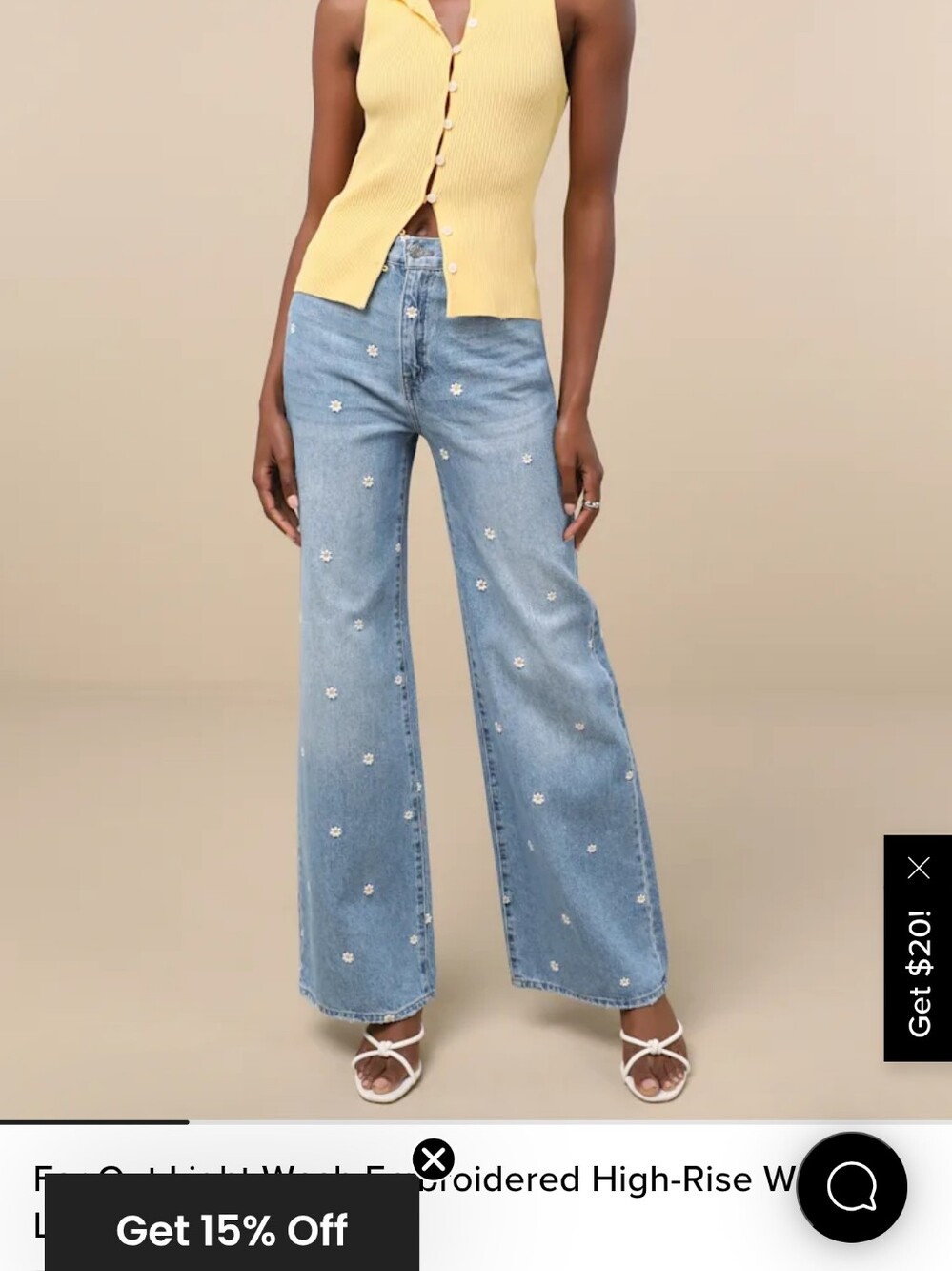 Daze Denim Far Out Light Wash Embroidered High-Rise Wide Leg Jeans